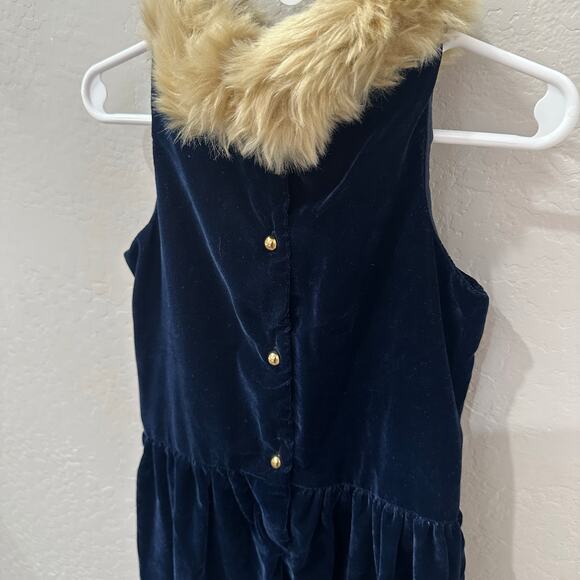 Janie and Jack Blue Velvet Faux Fur Collar Jumpsuit - Picture 6 of 9